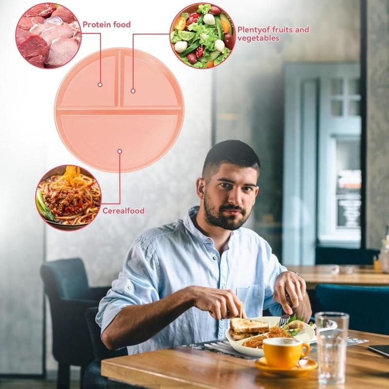 Unbreakable Divided Plates 5PCS for Kids Adults, Corelle Divided Plates, Wheat Straw Divided Plates, Salad Serving Plates, Lightweight Reusable Dinnerware Portion Control Plastic,9IN