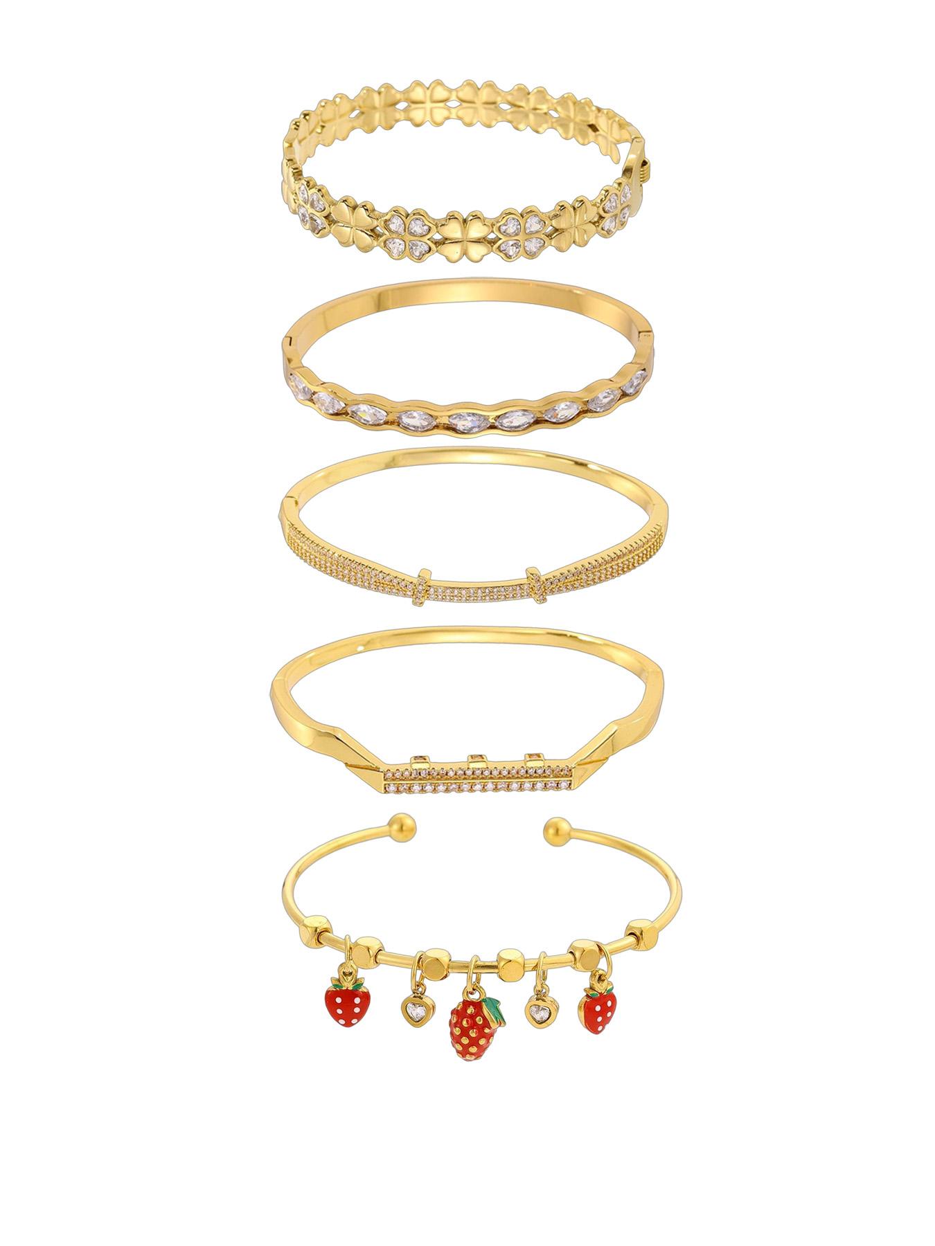 Gold plated five piece bracelet gift box set, cute red strawberries and chili peppers, durable and non fading, stylish and atmospheric, the first choice for gift giving