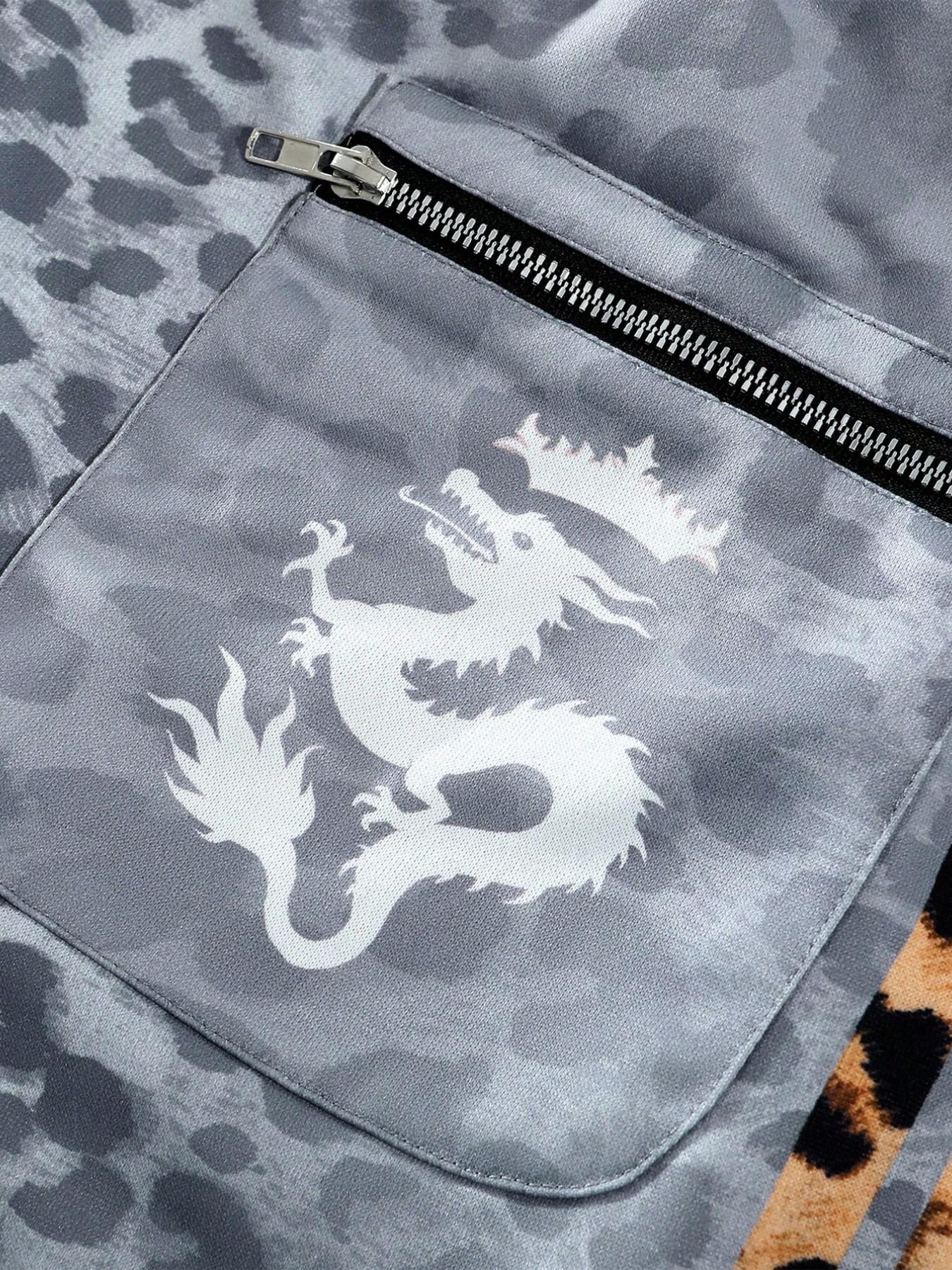 Men's and women's, Fitted styles of street hip-hop casual wear, Leopard print "USA" pattern sportswear set, Tracksuit Sweat Suits, suitable for spring and autumn campus life, outdoor activities, street photography