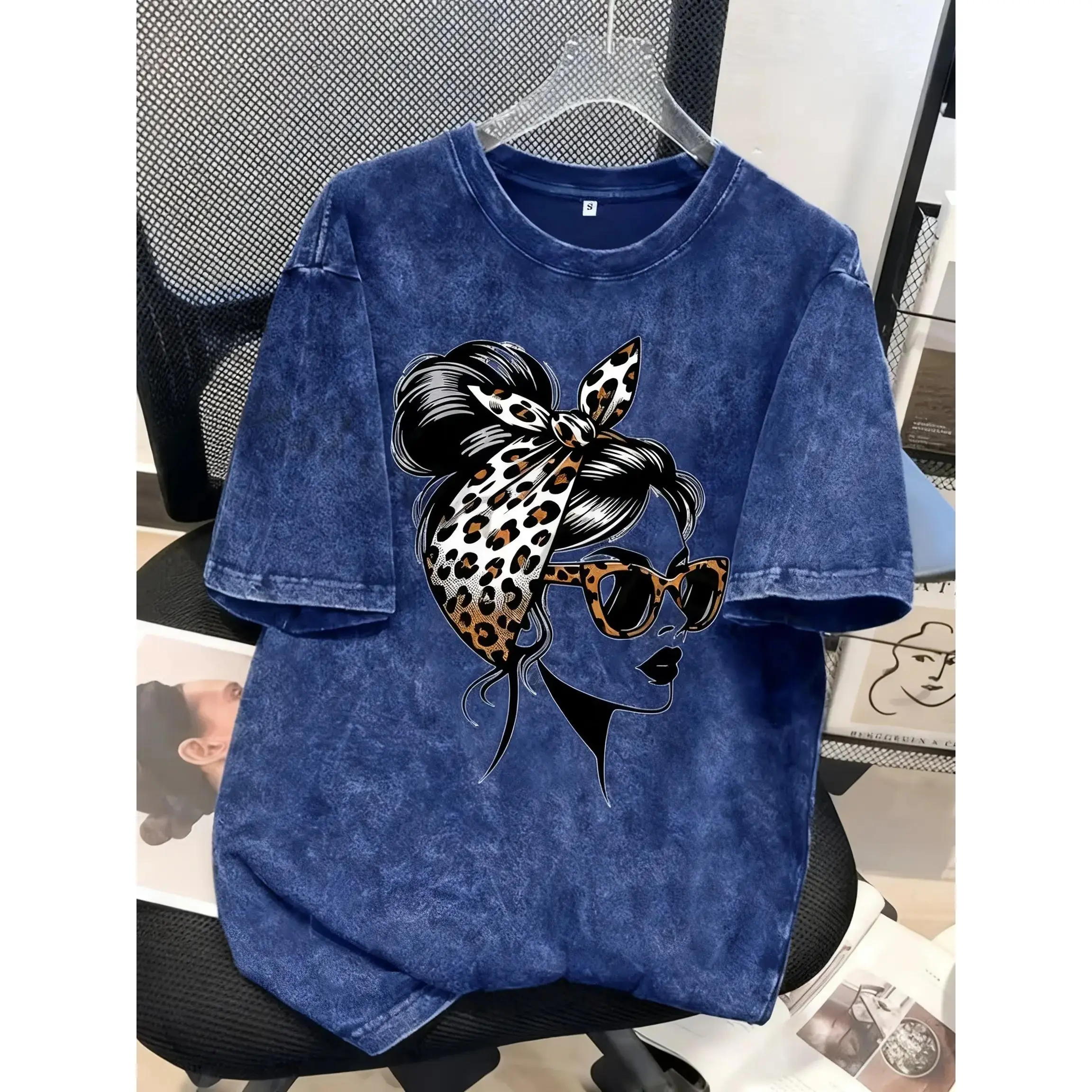 Retro Leopard Print Big Bow Made  Printed Pattern Washed  Orca Brand Is Suitable for Leisure, Outdoor , Holidays,  Unisex Vintage Graphic Gooner Eat Sleep Goon Repeat Grunge Album oversized streetwear tee casual  shirt versatile short sleeve breathable