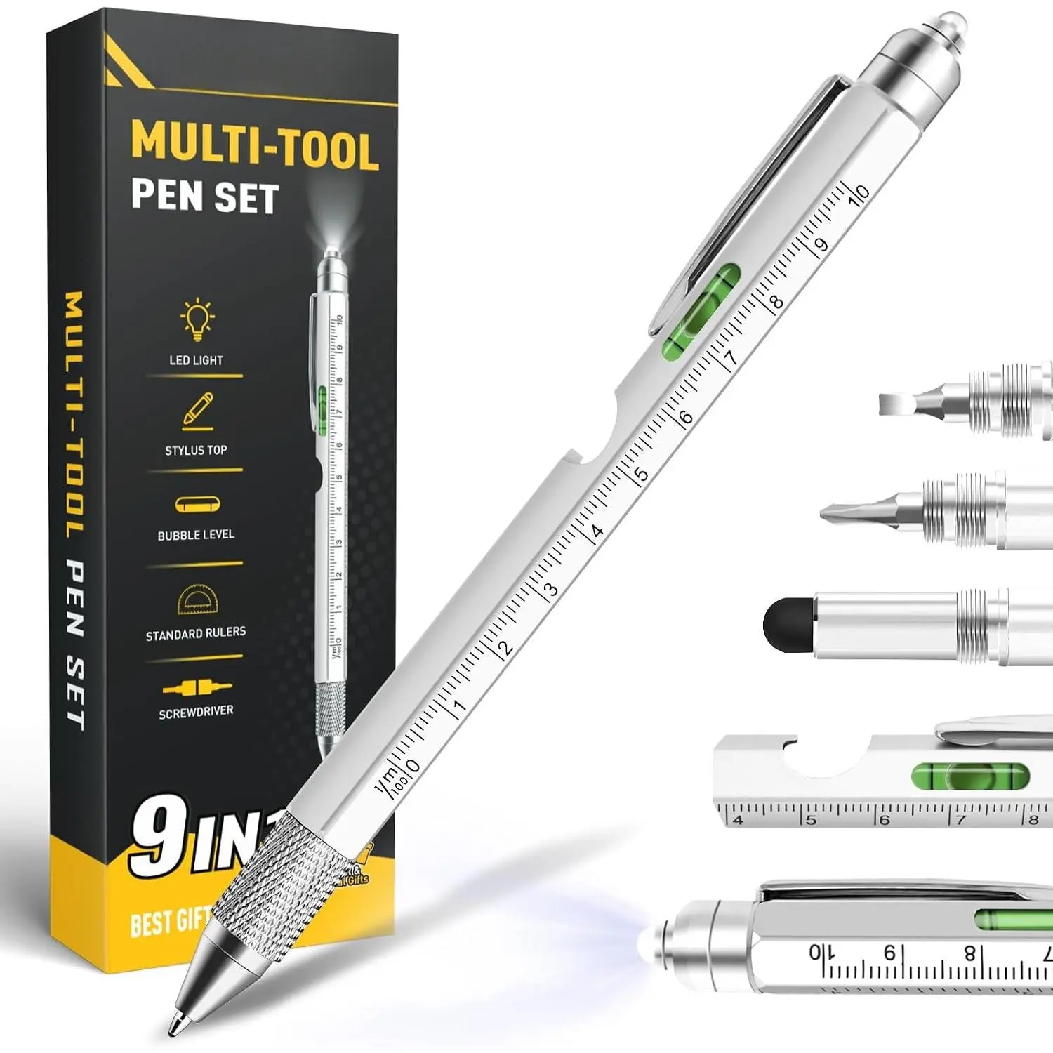 Gifts for Men 9 in 1 Multitool Pen Stocking Stuffers for Men Adults | Birthday Gifts for Mens Dad, 9-1 Multi Tool Pen, Mens  for Him Husband, Anniversary Christmas  for Him, Cool Gadgets