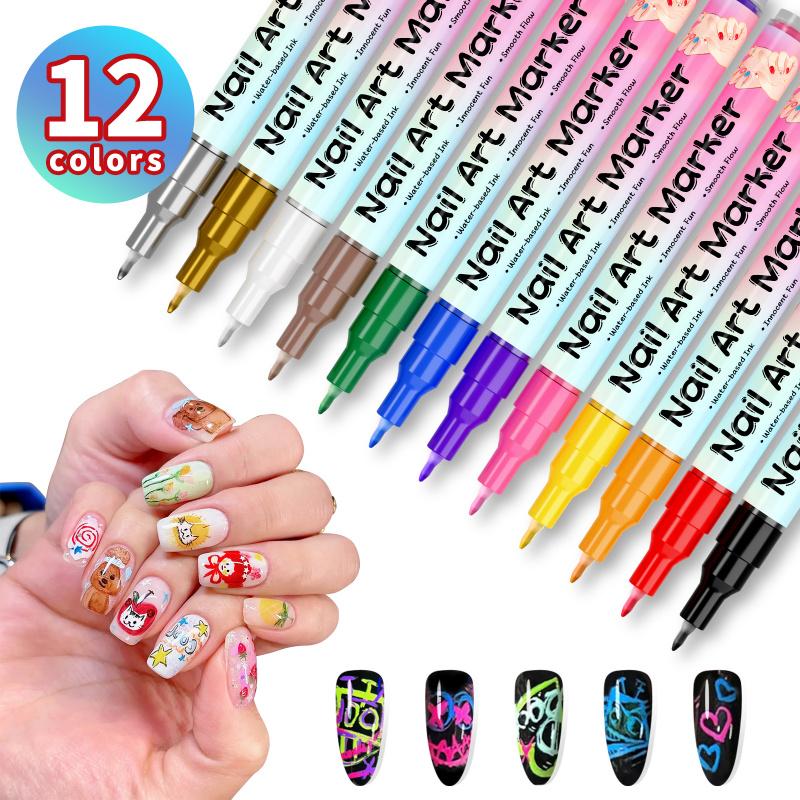 12/24 Color Nail Art Pens, 0.5 MM Nail Polish Pens Set Drawing Painting Point Liner Acrylic Painted Pen Kit, Waterproof and Quick-drying Nail for DIY Nails Art Design Manicure Tools