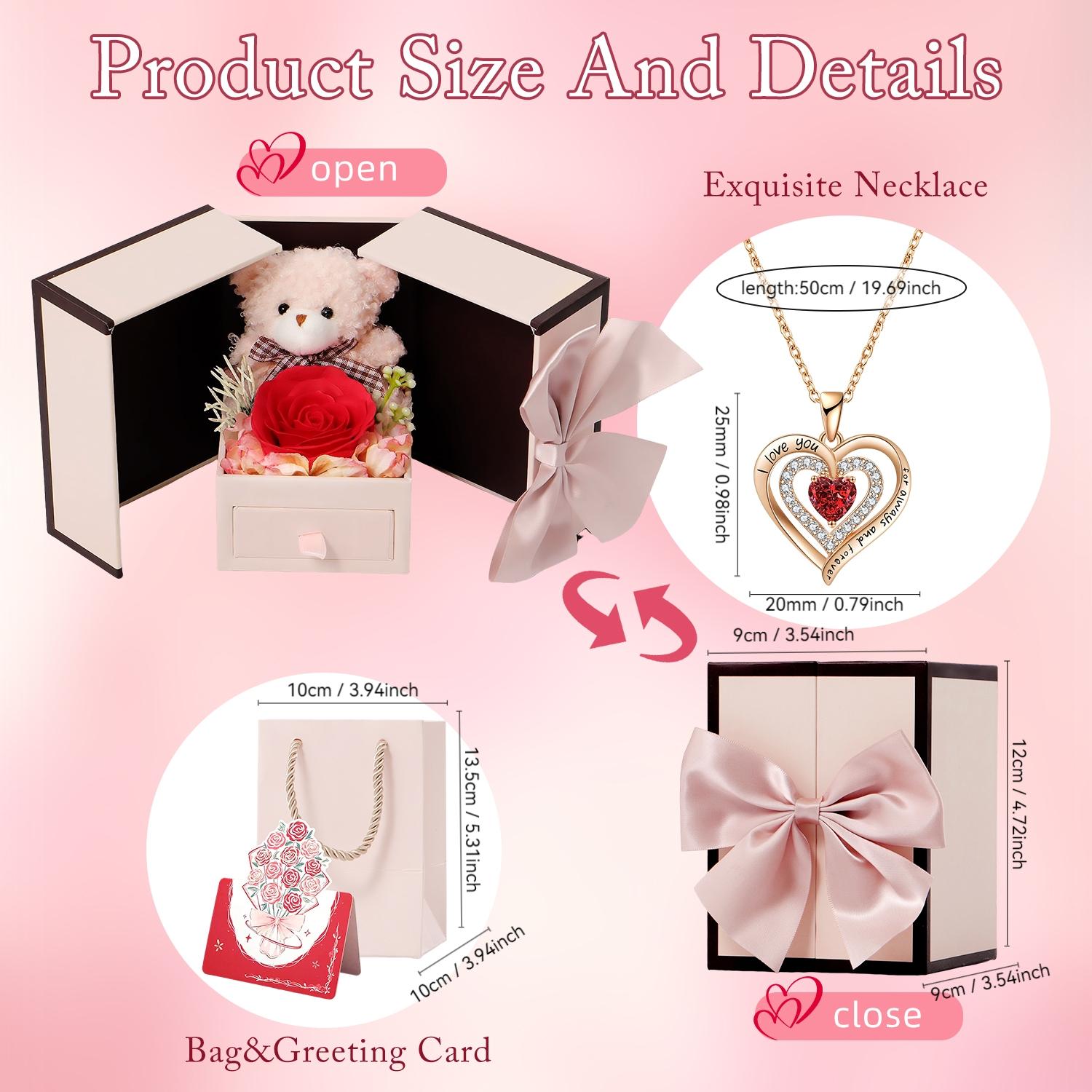 Valentine's Day Rose Box I Love You Necklace Pendant Soap Flower Gift Set, Mother's Day Jewelry, Birthday Present, Anniversary Gift, Themed Gift Box