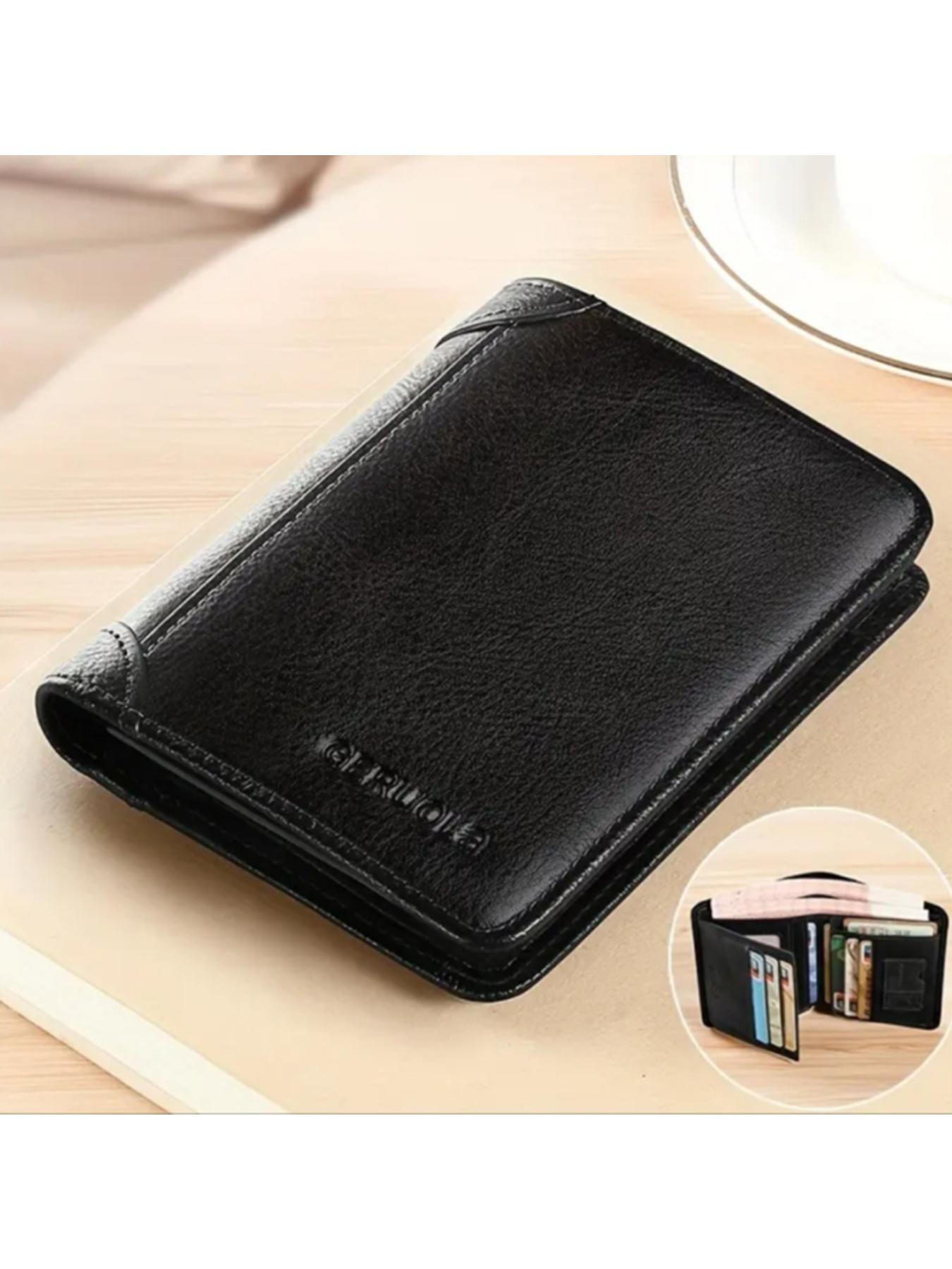 Men's Genuine Leather Business Style Bifold Leather Wallet Business Minimalist Wallet RFID Blocking Ultra-Thin Top Layer Cowhide Short Multifunctional ID Credit Card Holder Christmas Gift Business Wallets