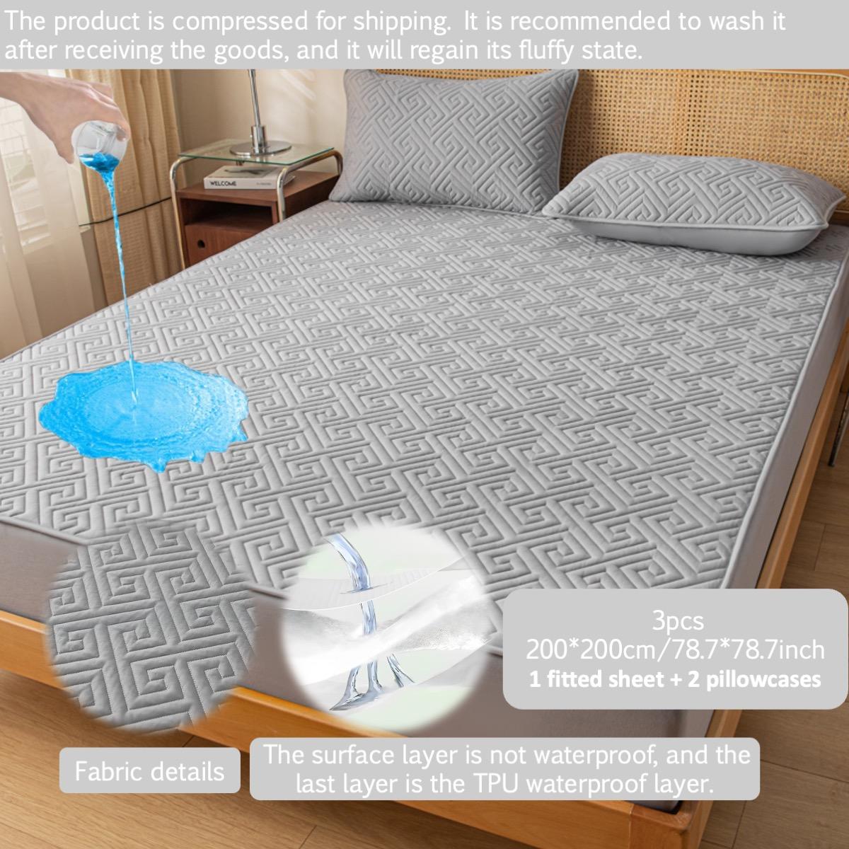 2pcs/3pcs Waterproof Mattress Protector Set, Waterproof Mattress Cover, for Queen/King Beds, Deep Pocket Fits 6"-18" Mattress, Noiseless, Soft, Breathable, Stain-Resistant & Machine Washable, Ideal for Homes with Kids, Pets or Elderly