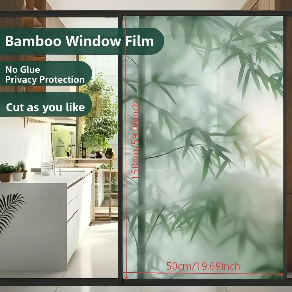 Bamboo Shadow Privacy Window Film, Adhesive-Free Static Window Film, Removable Kitchen Window Sticker, UV Protection Cuttable Window Decal