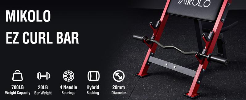 Olympic EZ Curl Bar 47” – 2 Inch Barbell for Biceps & Triceps, 700LB Capacity, Knurled Grip, Multi-Angle Wrist-Friendly Arm Training Bar for Home Gym Workout Equipment