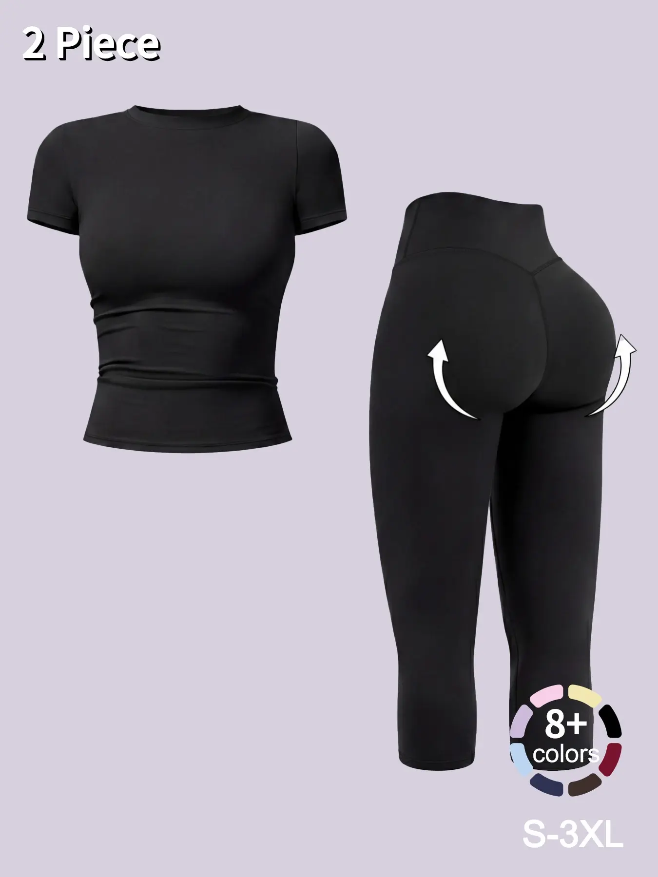 1/2/3Sets Women's Workout T-shirt Capri Leggings Capris Yoga Pants High Waist Short Sleeve T-shirts Slim Fitness Yoga Suit for Gym Sports Daily wear All Seasons