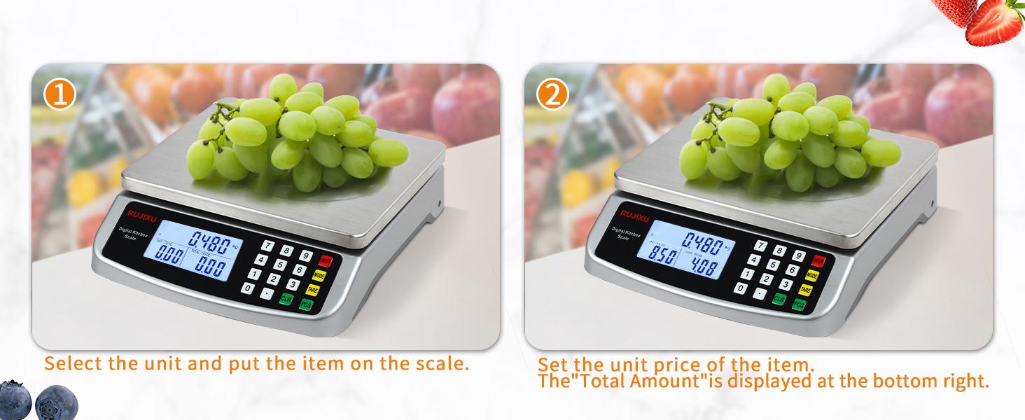 Food 88lb/40kg Large 0.05oz/1g with Price Computing 304 Stainless gram for Baking Cooking Meat Restaurant ,USB or AA Battery(Included)