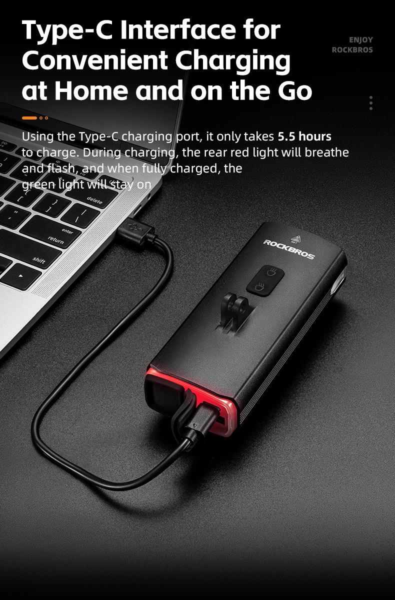 ROCKBROS 3000 Lumens USB-C Bike Light with 10000mAh Battery