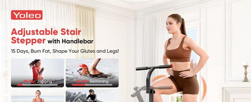 YOLEO Steppers for Exercise at Home, Adjustable Stair Stepper with 3 Workout Modes,Folding Cardio Stair Master with Adjustable Handlebar&Oversized Pedal,90% Pre-Assembled Stair Climber with Caster Mat