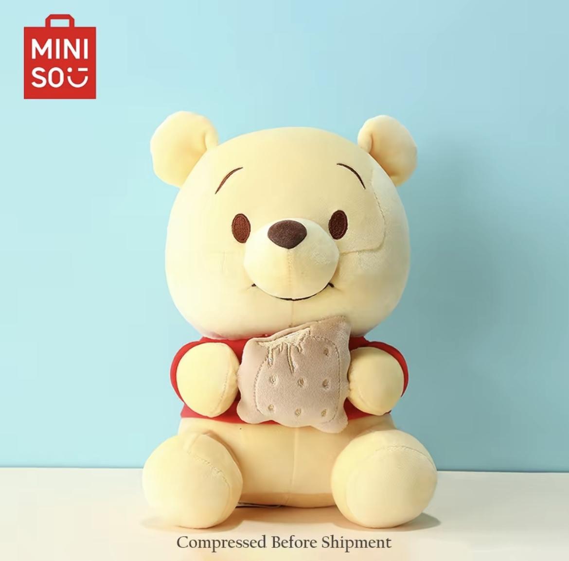 Disney Winnie the Pooh Stuffed Plush Doll - Sitting Style Holding Cookie, Soft Toy for Birthday Gifts & Room Decor