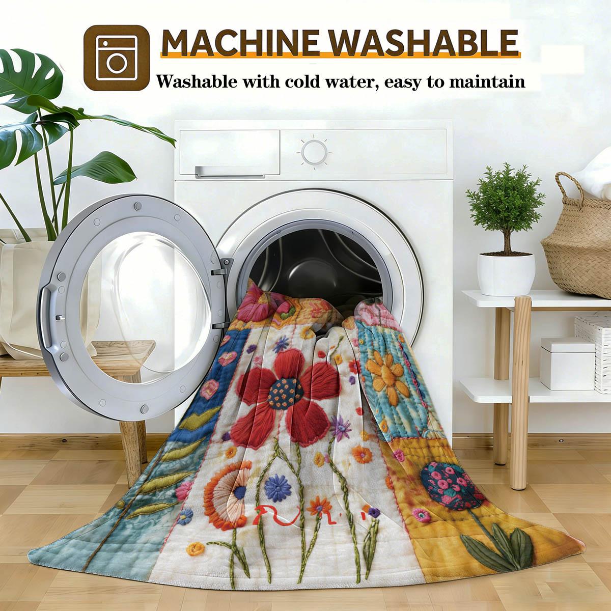 Vintage Floral Patchwork Print Blanket, Soft Flannel Throw, Breathable & Warm, Home Nap Car Cover, Gift Bedroom Decor Pet Blanket