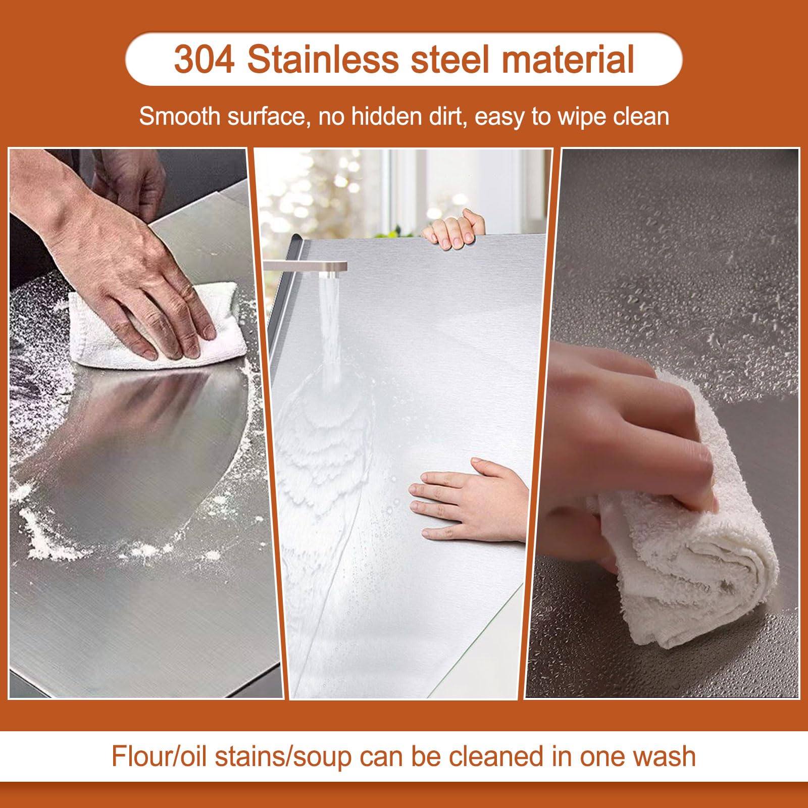 Stainless Steel Cutting Boards for Kitchen,304 Stainless Steel Chopping Boards with Lip and Non-slip silicone pad for Countertop Cutting Meats Fruits,Easy To Clean(40 x 60cm/15.7 x 23.62 in)