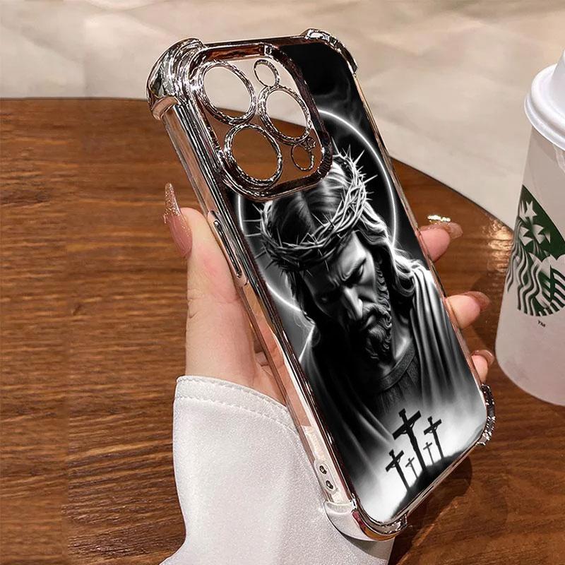 Jesus Clear Protective Four Comers Air Cushion Anti-drop CellPhone Case Clear BracketPhone Case for iPhone 16 15 14 13 12 Pro Max 15 14 Plus Four Corners Cases #IPYS7
