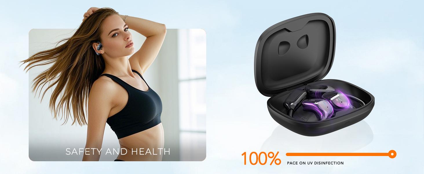 ERAZER XF23 AI translation earphones OWS earbuds, UVC ultraviolet disinfection, touch screen earphones, wireless Bluetooth earphones, HIFI stereo earphones for gaming, travel and sports, built-in microphone