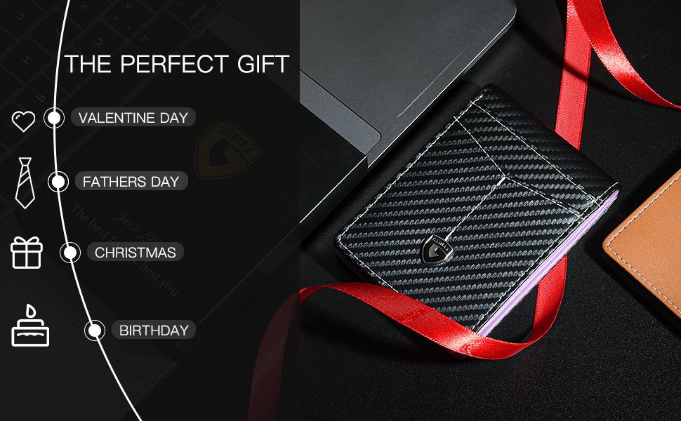 GSOIAX Slim Wallet for Men Leather Carbon Fiber RFID Blocking Minimalist Front Pocket Bifold mens Wallet with ID Window,12 Credit Card Holders with Gift Box