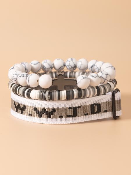 WWJD Beaded Bracelet, Fashionable Cross Charm Decor Bracelet for Women & Men, Trendy All-match & Exquisite Jewelry for Birthday Gift