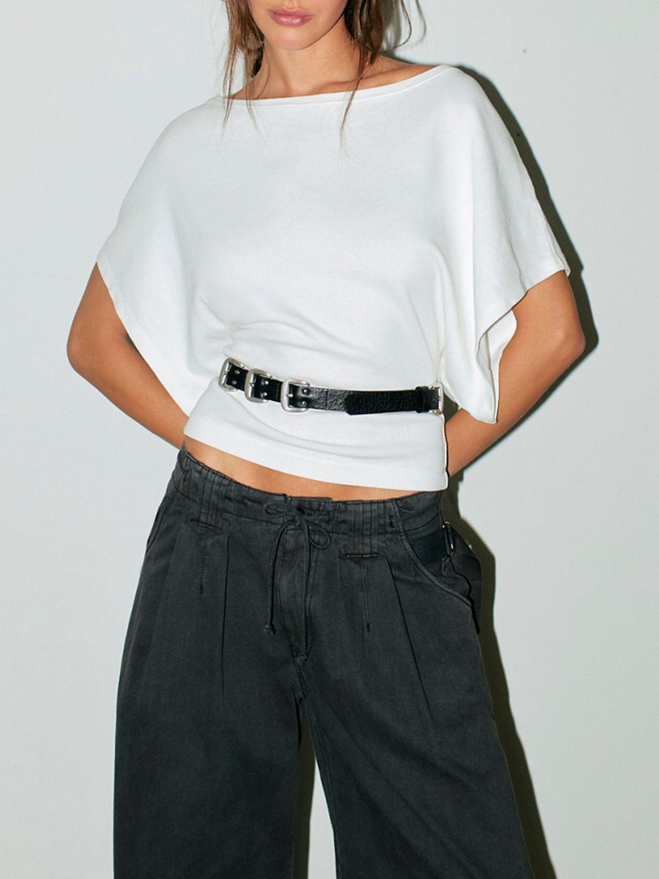 Women's Summer New Batwing Sleeve Waist Cinched Fit Top, Fashion Y2K Boat Neck Knit Sweater, Versatile Daily Wear Basic Tee