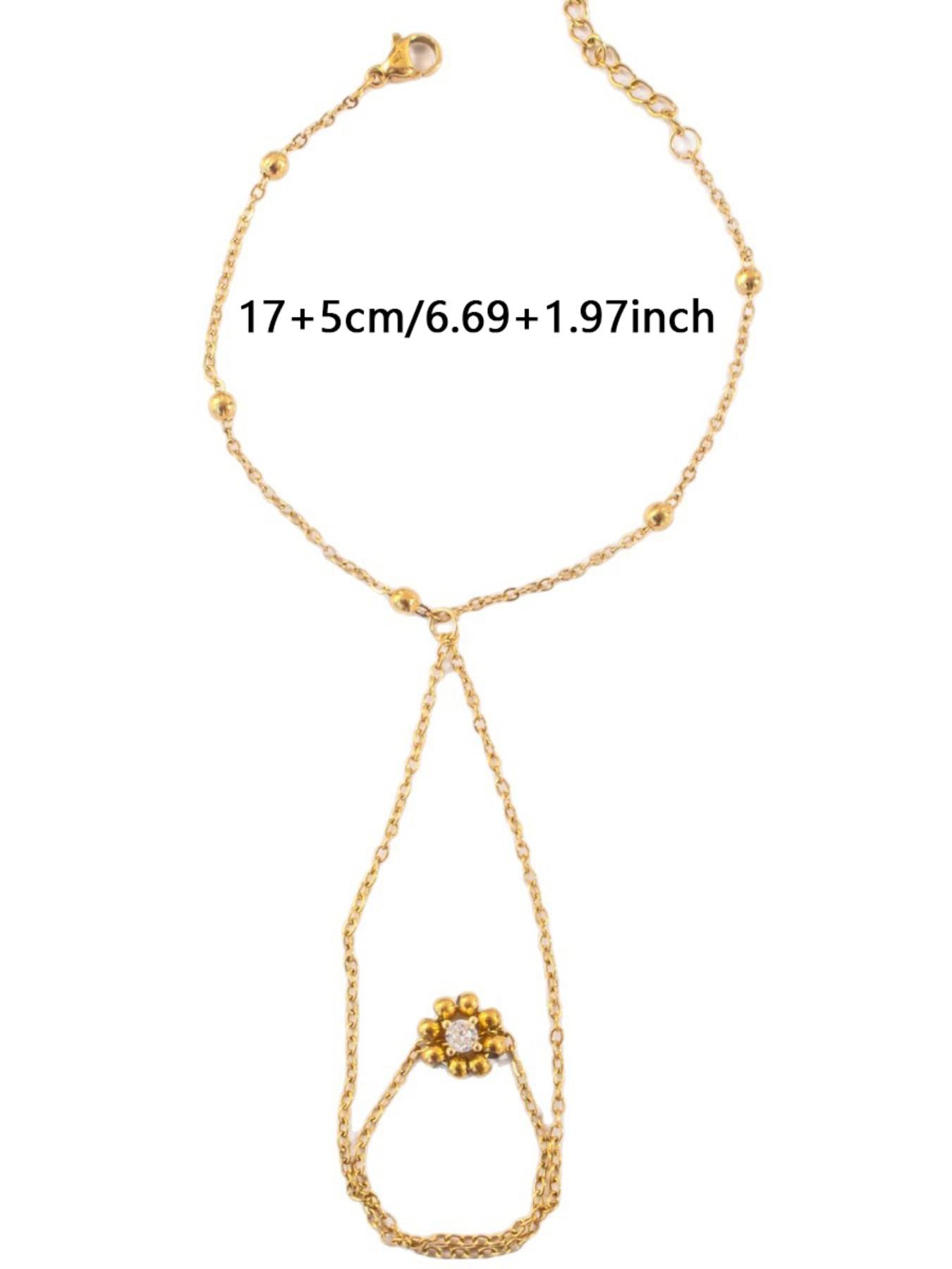 Elegant Zirconia Beaded Gold Pearl Flower Stainless Steel Bracelet, Fashionable Versatile Unique Design Jewelry Accessory