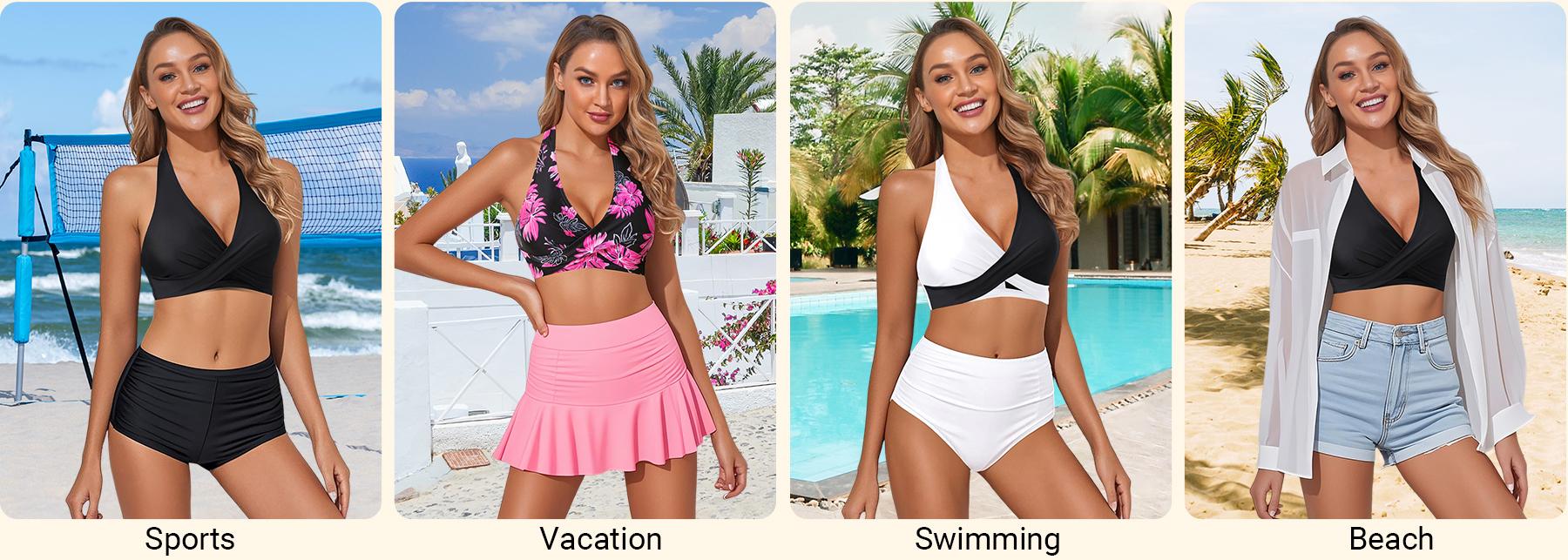 Holipick Women Halter Bikini Top Push Up Bathing Suit Top V Neck Full Coverage Swimsuit Top Only