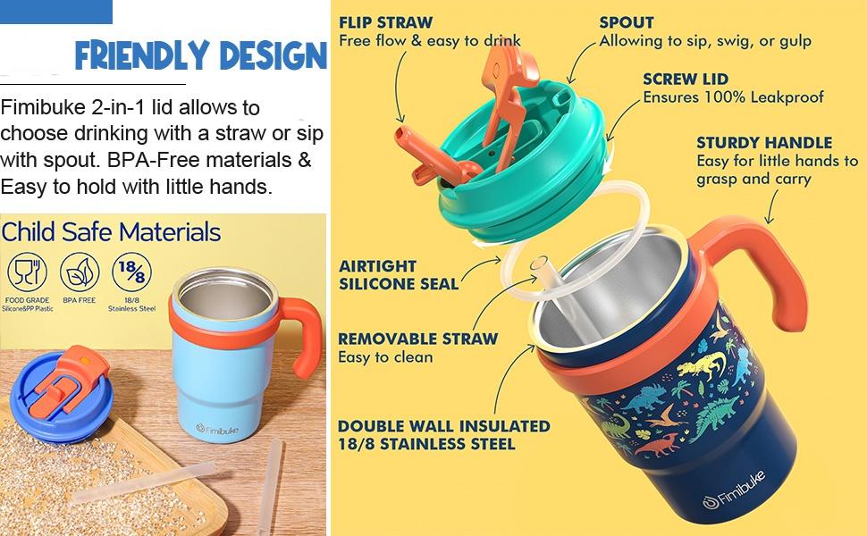 Fimibuke Insulated Tumbler with Handle & Straw - 16oz Leak Proof, BPA FREE, 18/8 Stainless Steel Tumbler with Sip/Swig 2-in-1 Lid, Water Bottle Drinking Cups Travel Mugs