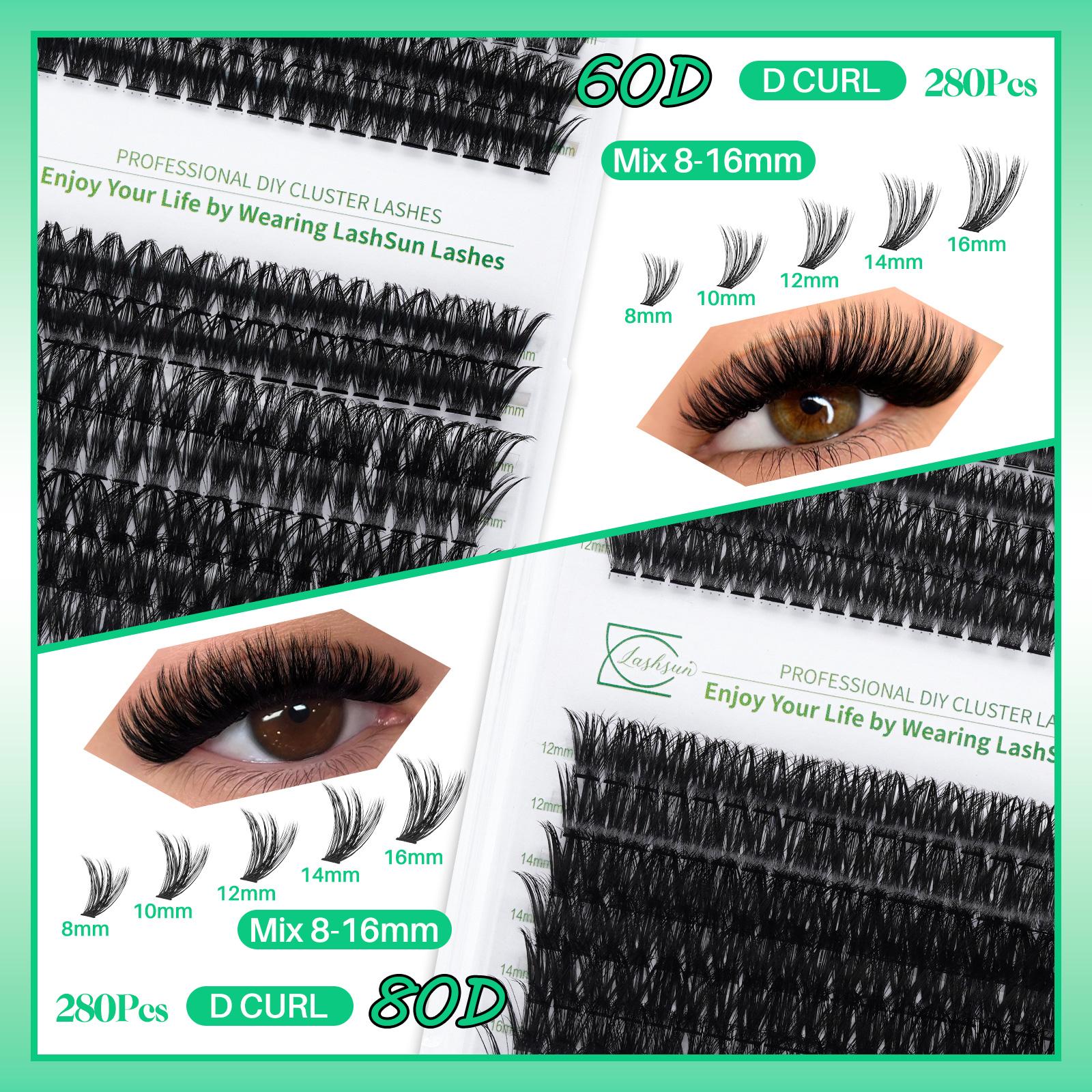 Individual False Eyelashes Set, 8-16mm Wispy False Eyelashes, Eyelash Clusters, with Bond&Seal Eyelash Extension Glue Lash Remover Lash Brush Lash Curler Lash Applicator, Cosmetic Eyelash Extension, DIY Eyelash Extensions