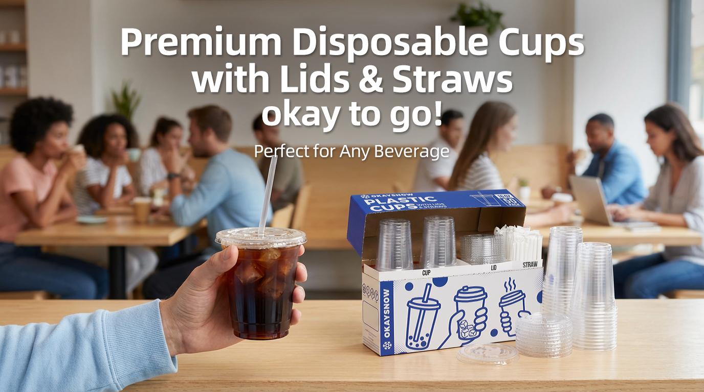 50 Pack 12–24oz Clear PET Cups with Lids & Straws | BPA-Free Iced Coffee & Party Cups Bulk Set