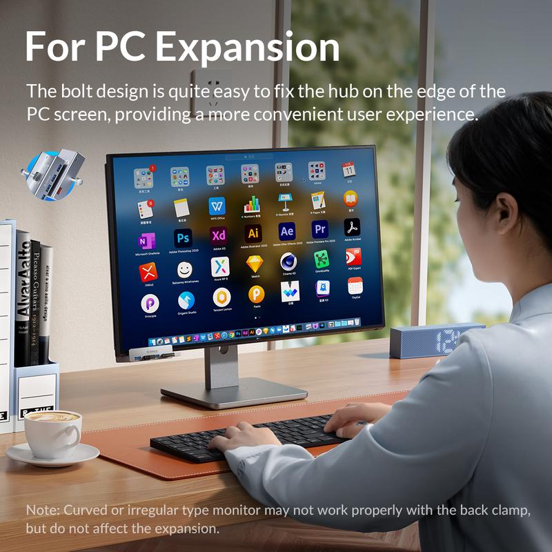 ORICO USB Hub 3.0, Clamp USB Hub with Extra Power Supply Port, Aluminum 4-Port USB Adapter with 3 USB-A Data Ports, USB-C Port for Monitors, Desks-MH4P