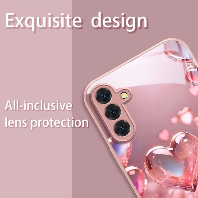 Women's Multi-Model Tempered Glass Phone Case - Fashionable, Versatile, Durable Pink Heart-Shaped Cover Compatible with Samsung Galaxy A14 A15 A16 A23 A25 A26 A32 A54 NOTE20 S20 S21 S22 S23 S24 S25 FE Plus Ultra