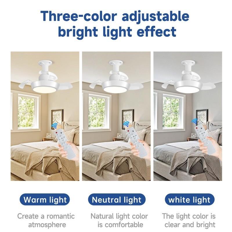 Socket Fan Light with Remote Control, E27 Socket Retractable Ceiling Fan Light, Ultra-Quiet Dc Motor, Dimmable LED, Flush MounSocket Fan Light E27 Fan Light Retractable Ceiling Fan Light Invisible Blades Ultra Quiet DC Motor Dimmable LED Flush Mountt