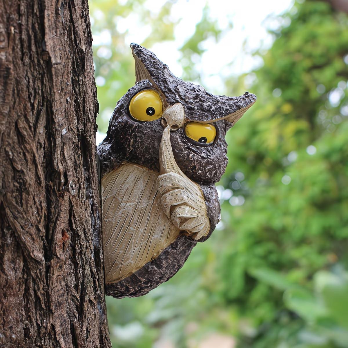 1pc Hide and Seek Owl Resin Craft, Spring Garden Big Tree Decoration, Owl Tree Hanging, Home Fun Owl Wall Hanging, Pure Handmade Craft