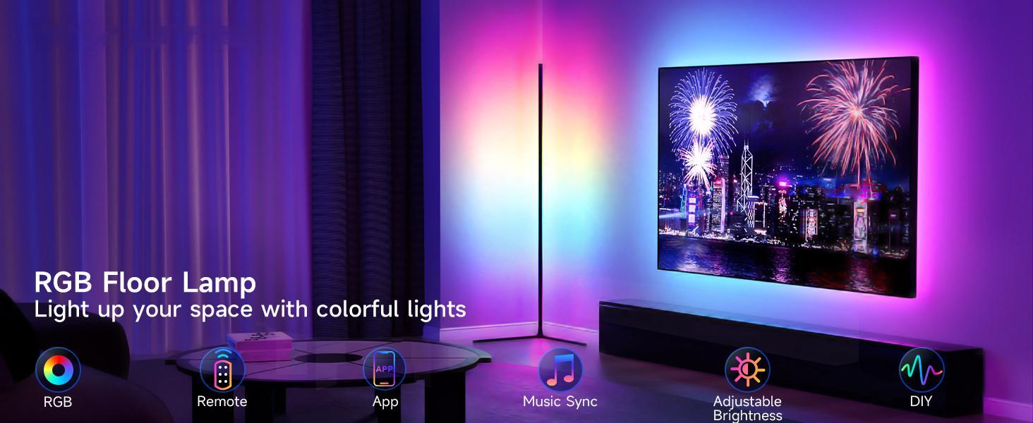 LED Corner Lamp, RGB Corner Floor Lamp with APP and Remote Control, 16 Million Colors & 300+ Scene Color Changing Ambience Light with Music Sync for Living Room, Bedroom, Gaming Room, Remote Floor Lamps