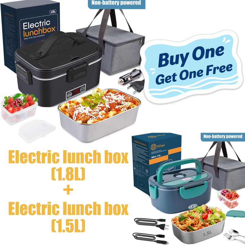 Deals for You Days Electric Lunch Box Portable Food Heater for Adults，80W Food Insulated Lunch Box 1.5&1.8L Stainless Steel Container & Bag 12V/24V/110V Car/Truck/Work with Stainless Steel Container, Fork & Spoon & Bag