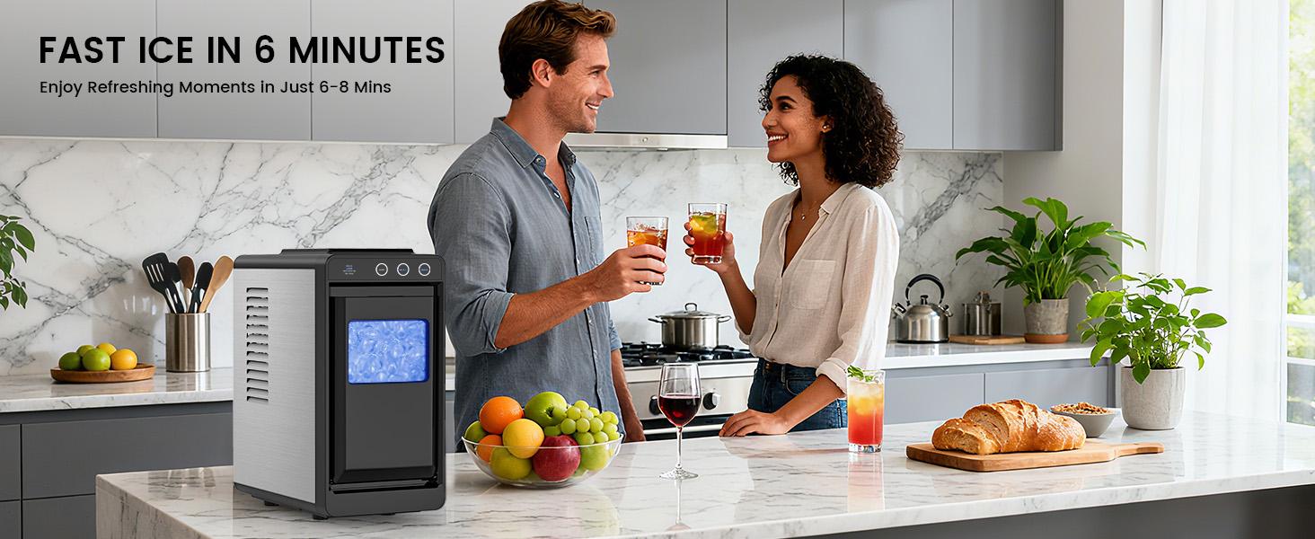 Cowsar Countertop Bullet Ice Maker Machine with Self-Cleaning & Light, Fast Ice Making, LED Control, Pull-Out Ice Drawer, Compact Portable Ice Maker for Home & Kitchen