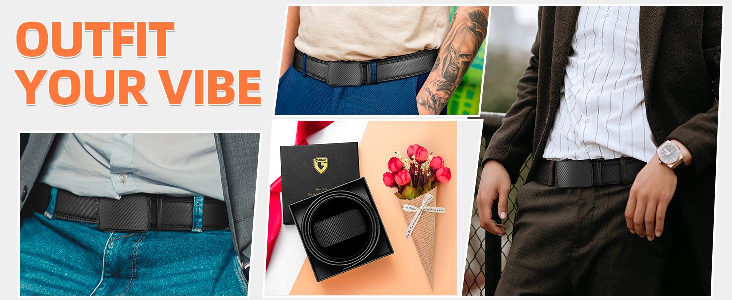 GSOIAX Mens Belt Leather Ratchet Easy Release Belt For Men Designer Belt Dress and Casual with Adjustable Buckle for Men's Wear Gift Holidays Gift Ideas