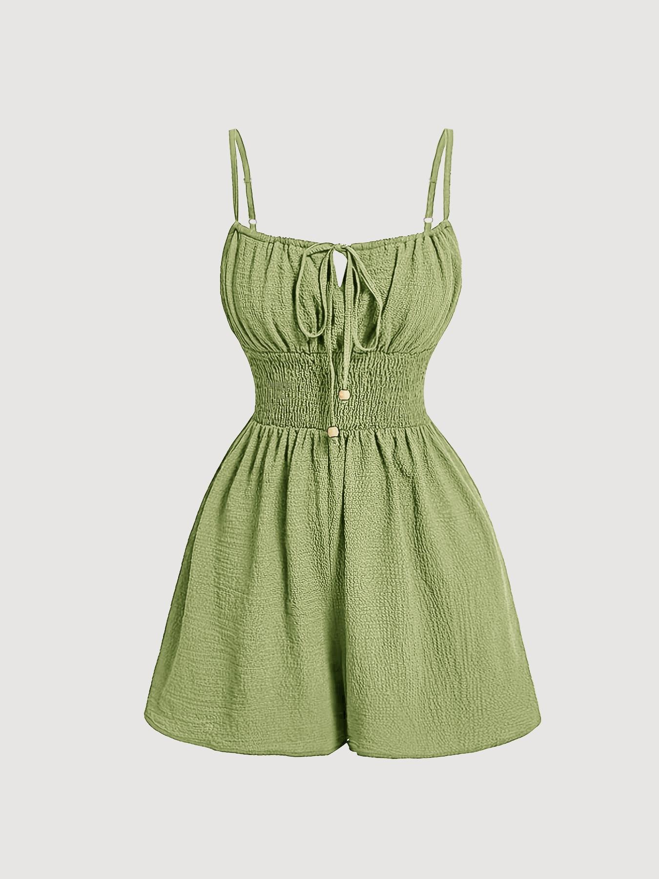 Women's Casual Sleeveless Romper with Front Tie and Elastic Waist, Stylish All-In-One Jumpsuit for Summer, Trendy Fashion for Ladies