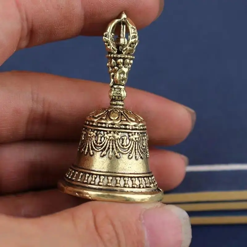 Carved Bronze Metal Handheld Percussion Bell, 1.22 Inch Artisanal Compact Shaker With Gentle Soothing Healing Tones, Unisex Mini Musical Instrument For Adult Church Rituals And Holiday Festive Events