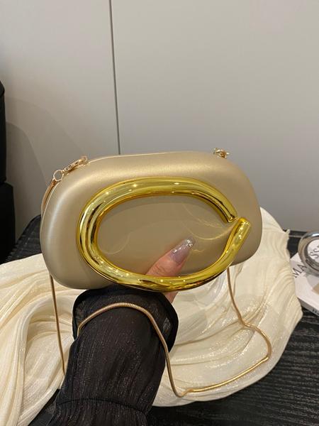 Elegant Women's Chain Shoulder Evening Bag, Fashion Handbag, Party Decoration Bag, Hard Shell Metal Clutch, Box Bag, All Seasons, Fashionable Unique Bags