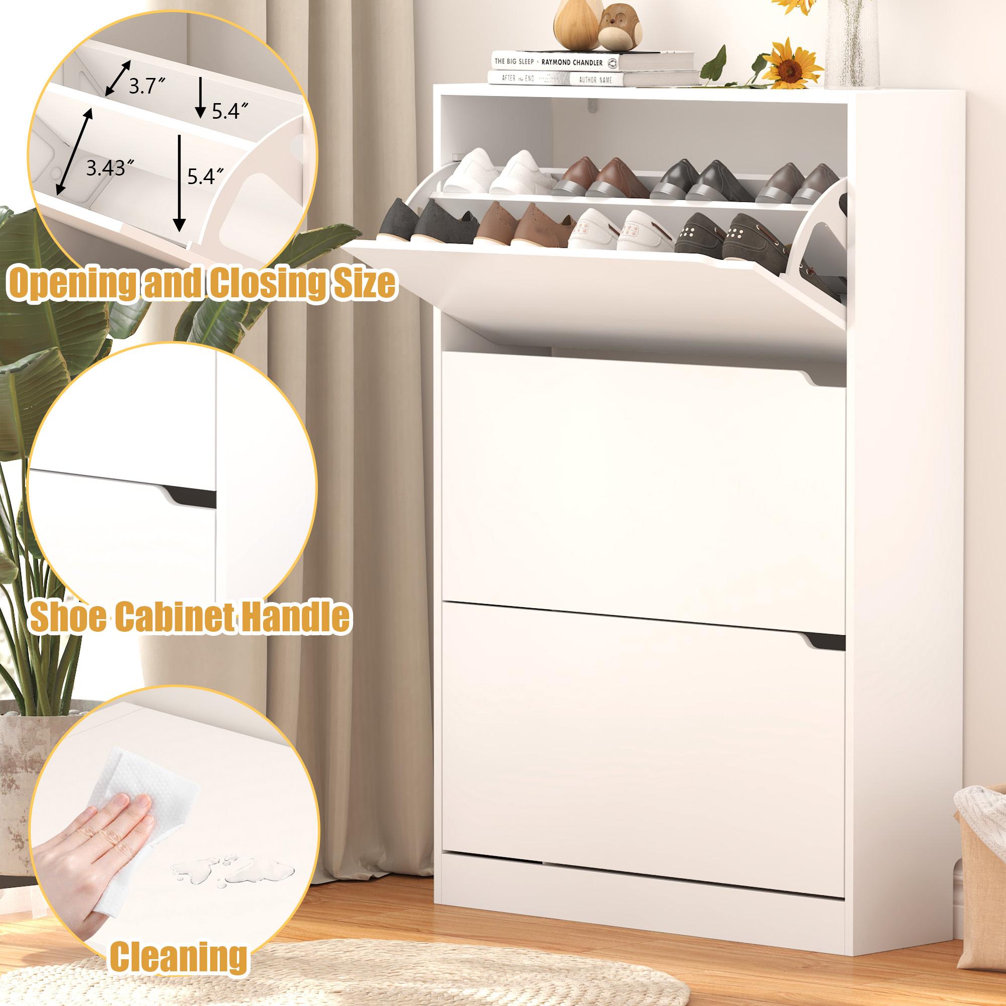 Natural Finish Adjustable Shoe Cabinet with Hidden Storage,Shoe Storage Cabinet with 3 Flip Drawers,Narrow Shoe Rack Cabinet,Freestanding Organizer Storage for small-sized multifunctional furniture Natural Finish Adjustable Shoe Cabinet with Hidden Storage,Shoe Storage Cabinet with 3 Flip Drawers,Narrow Shoe Rack Cabinet,Freestanding Organizer Storage for small-sized multifunctional furniture