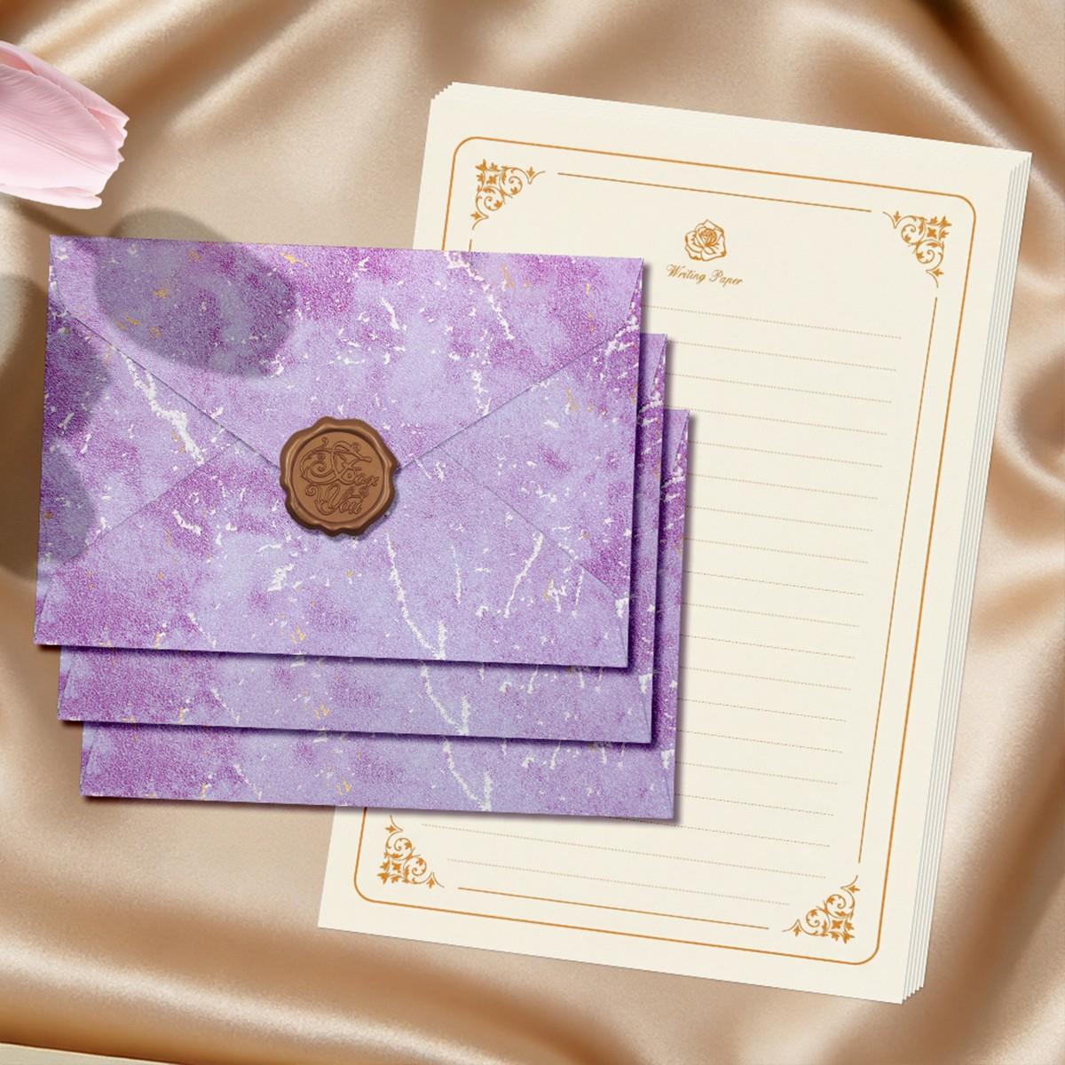 Letter Writing Set 3 Envelopes Wax Seal Stickers 10 Sheets Paper Vintage Gift for Stationery Lovers