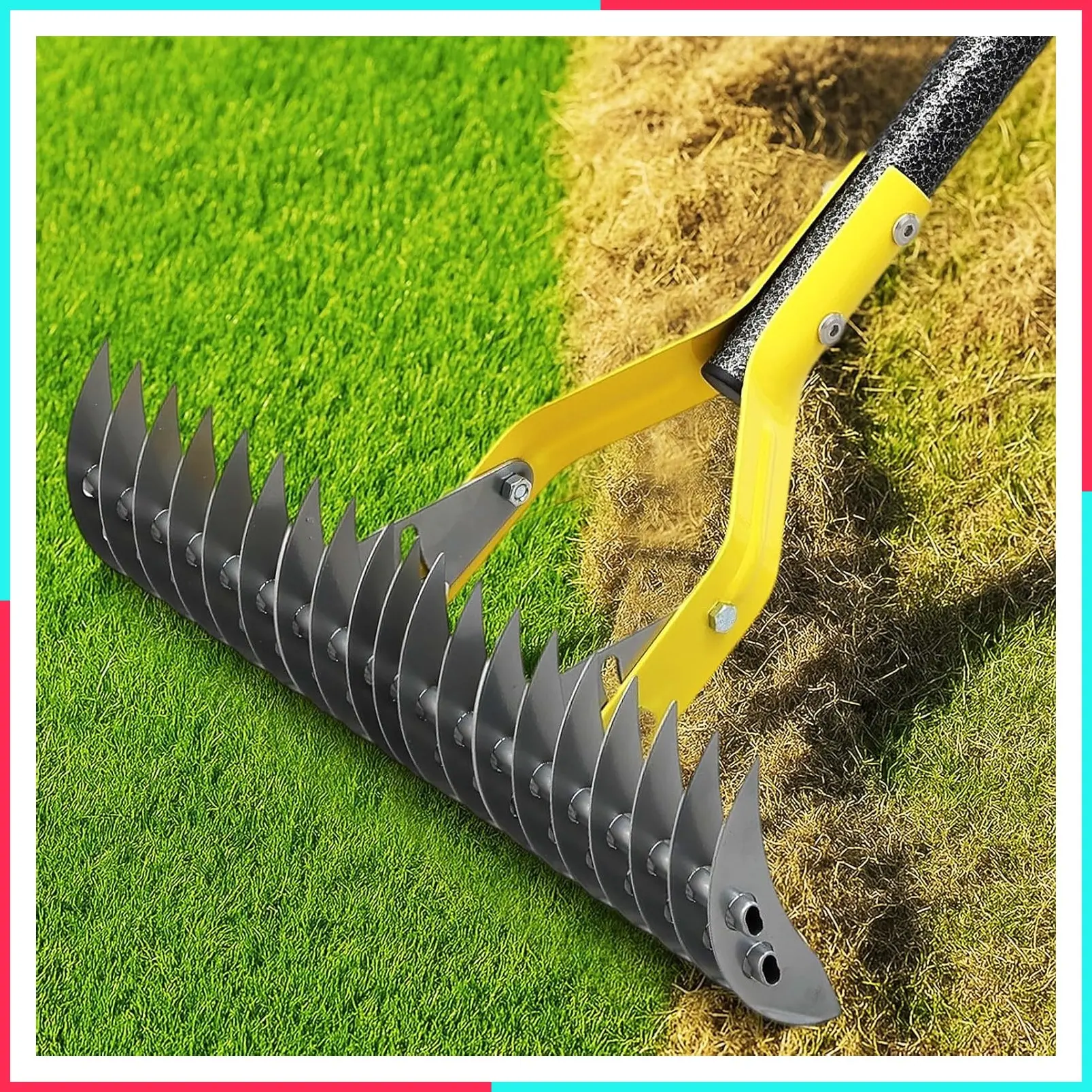Dual-Action 15-Inch Thatch Rake with Sharp Dethatching Blade – Manual Dethatcher & Scarifier for Dead Grass Removal, Soil Loosening & Lawn Care, 55" Long Handle