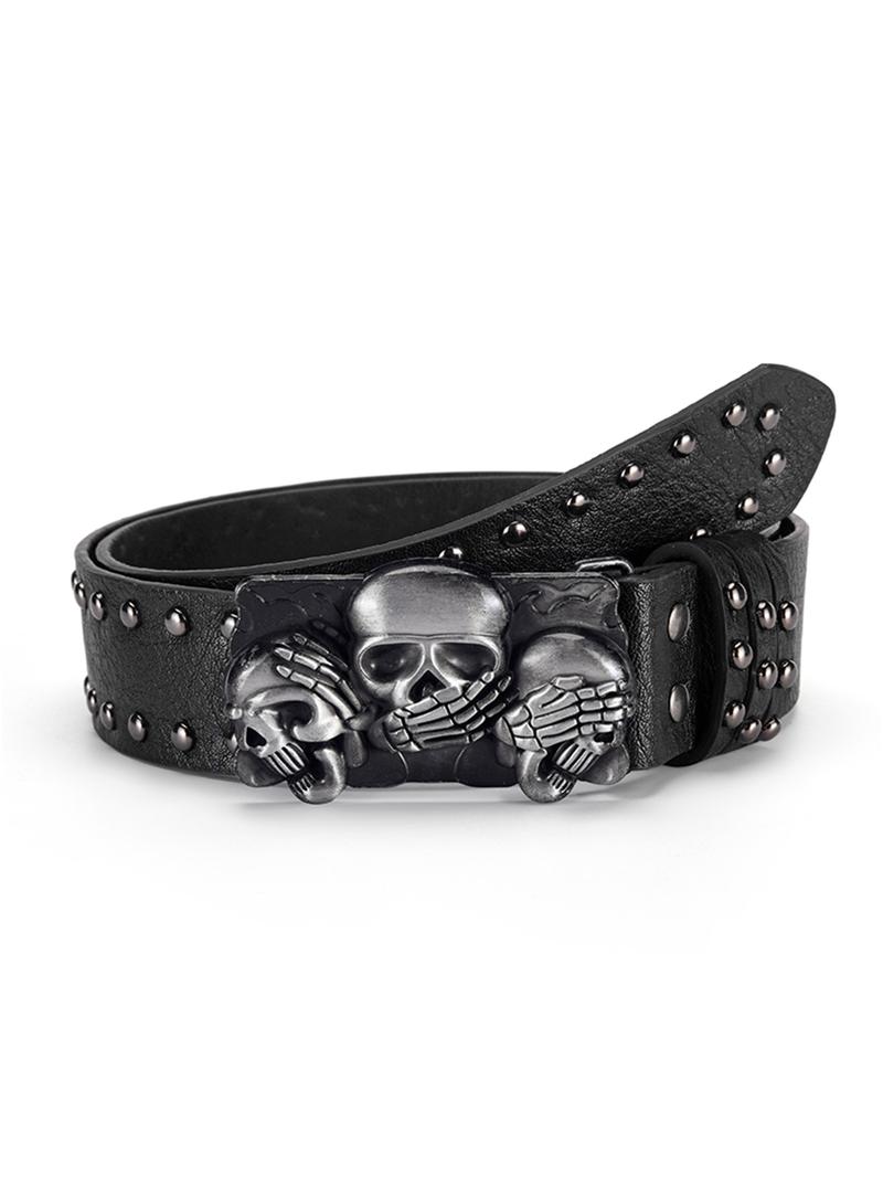 Unisex Skull Head Design Belt, Unique Style Leather Waistband, Fashion Personalized Clothing Accessory, Men and Women Belts, Trendy Exquisite Belt
