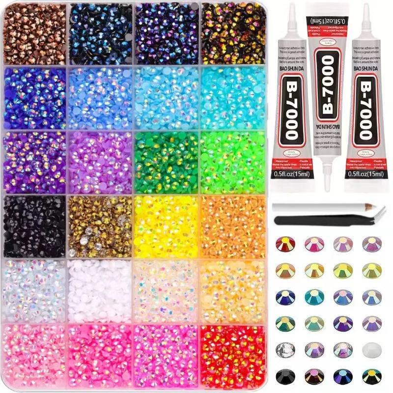 DIY Diamond Bedazzling Glitter Kit with 3mm Mixed Resin Rhinestones & B7000 Glue, Perfect for DIY Crafts, Clothing, Nail Art Supplies & Glitter Decorative Nails