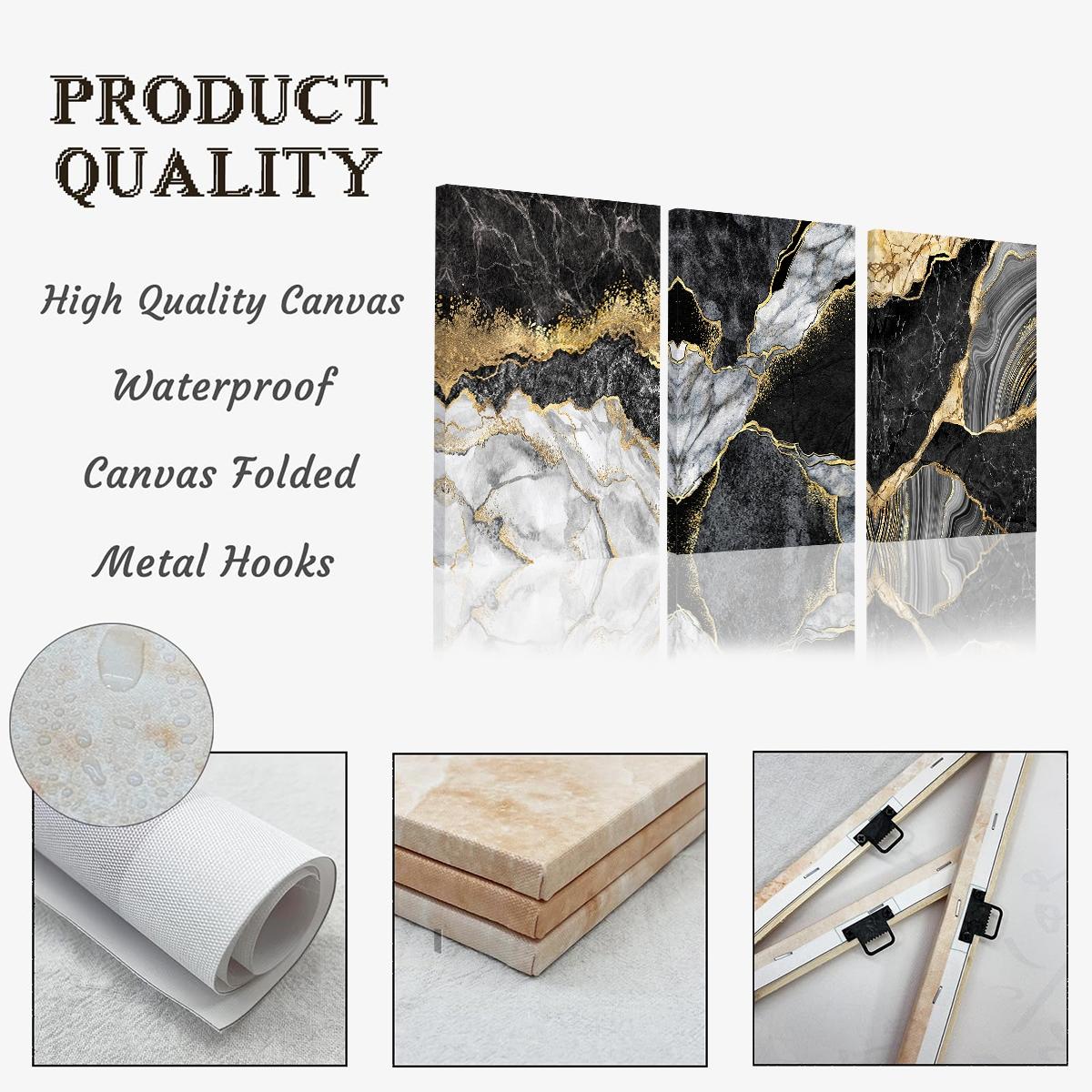 3Pcs/Set Optinal Frame Modern Abstract Design Black Golden Marble Texture, Luxury Canvas Posters, Black Wall Art, Room Decor, Decorative Artwork Wall Painting For Gift, Wall Picture for Home, Dormitory Decoration