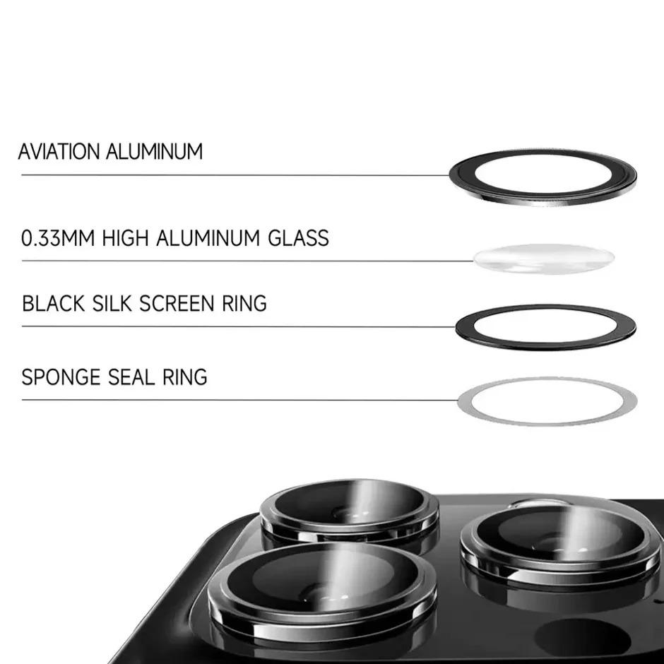 Eagle Eye Mobile Phone Lens Ring for Apple iPhone Air/17/16/15/14/13 Series, Full Coverage Camera Protection, Metal Lens Circle + 9h Tempered Glass Film