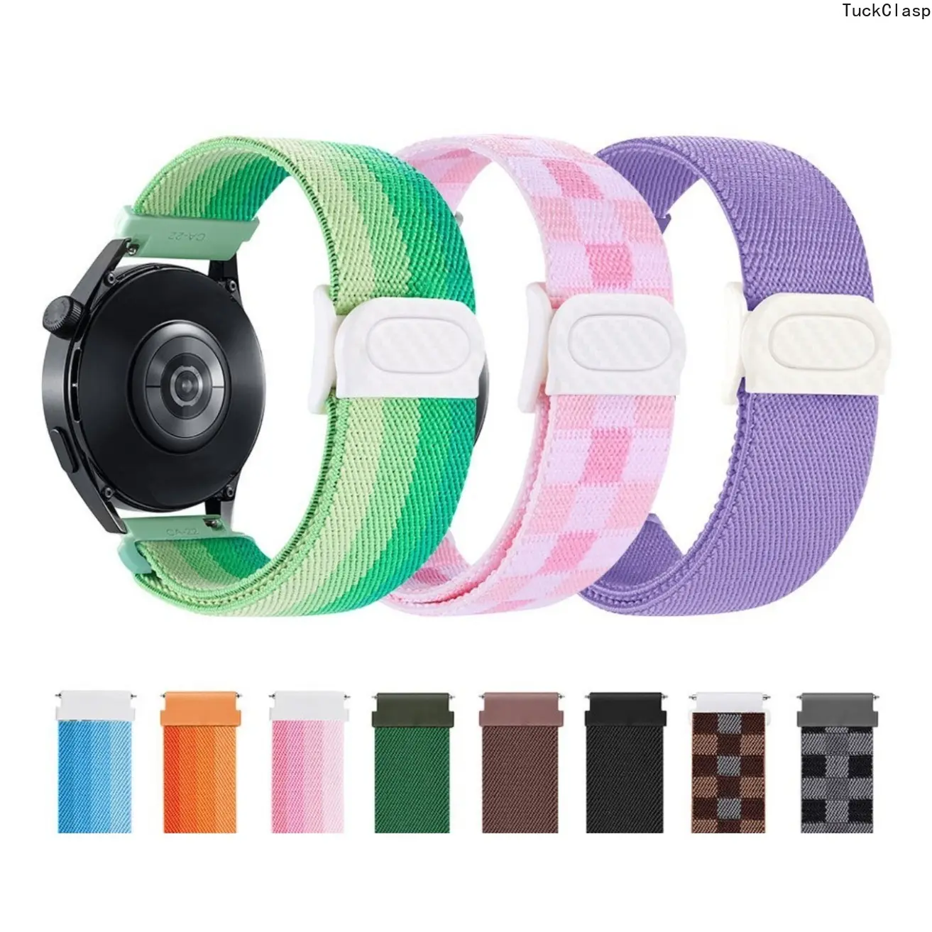 Elastic Nylon Watch Band with Carbon Fiber Pattern Buckle, Stretch Replacement Strap Compatible with Huawei Watch GT3 & GT4 and Samsung Watch 4/5/6, Lightweight Comfortable Wristband for Sports, Daily Wear & Casual Outfits (Band Only)