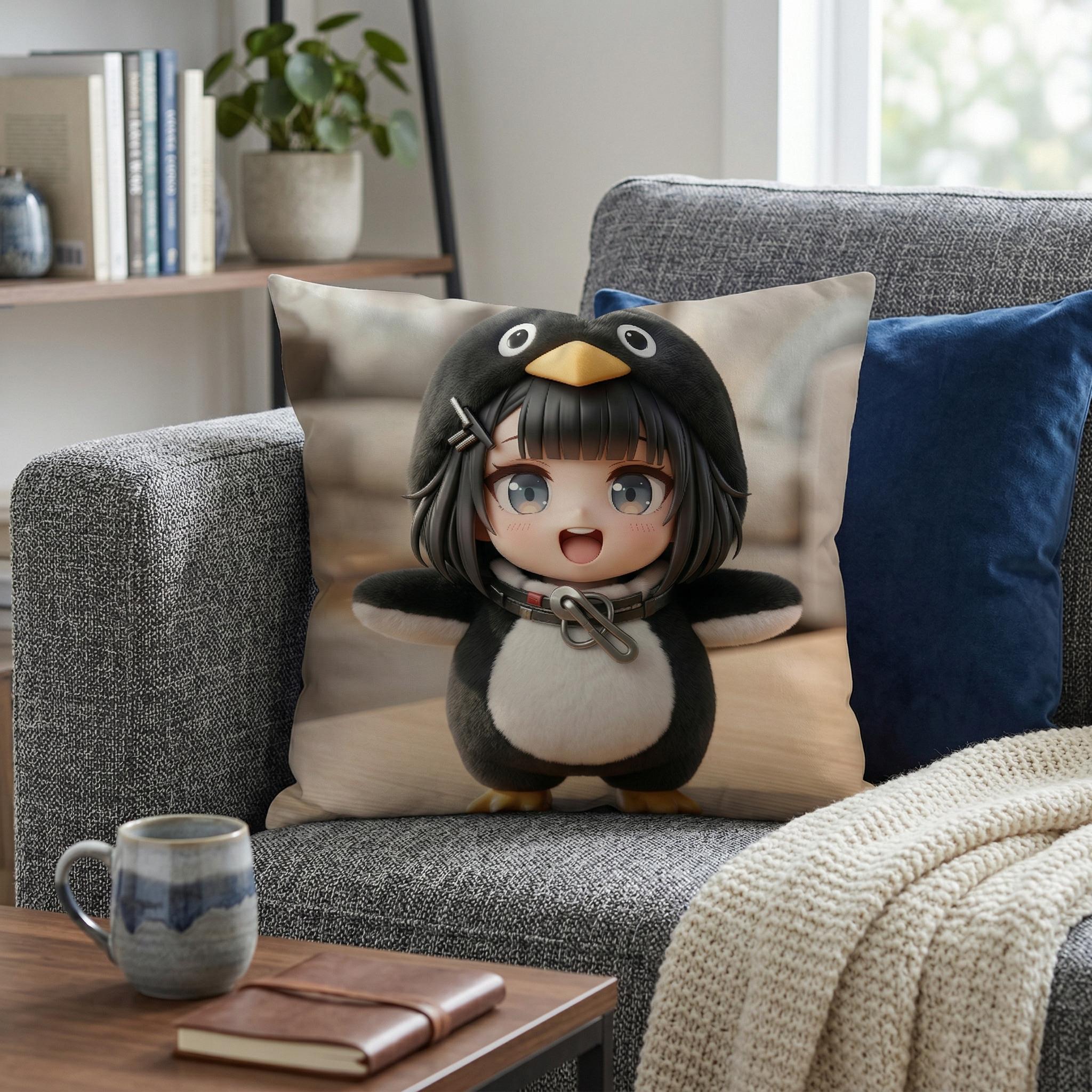 1PC GUGUGAGA Cute Penguin Girl Throw Pillow Cover | Kawaii Chibi Decor for Home Living Room Bedroom Sofa Couch 0402Y