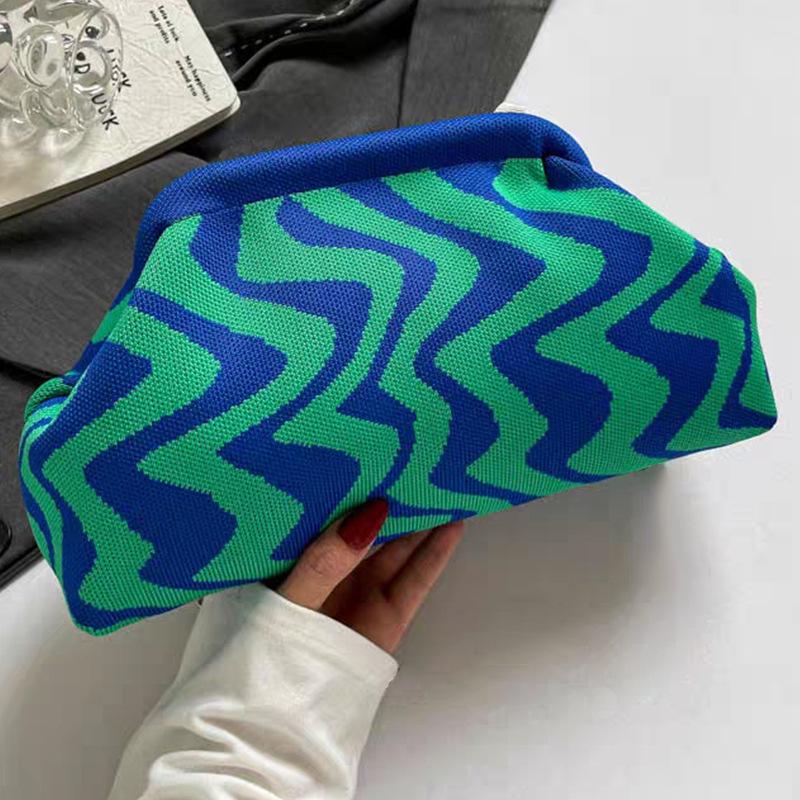 Women's Cloud Dumpling Crochet Ruched Clutch Purse - Lightweight Knitted PU Leather Evening Clutch, Wristlet Female Bag for Daily Party Use, Evening Clutch Purse