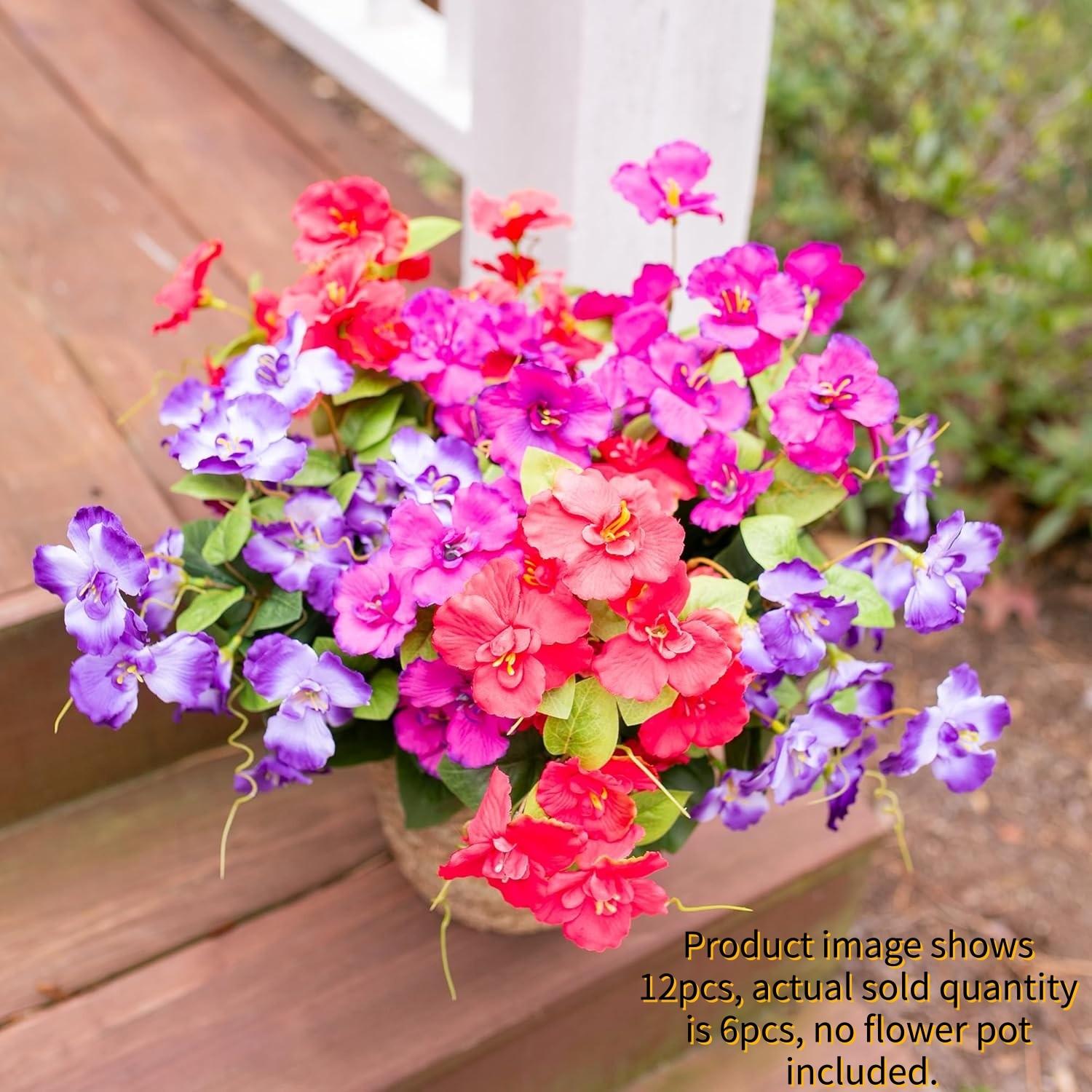 6 Pack Artificial Hibiscus Flowers, UV Proof Faux Silk, Outdoor Spring Decoration, No Pot, Mixed Color, Home Decor, Garden, Party